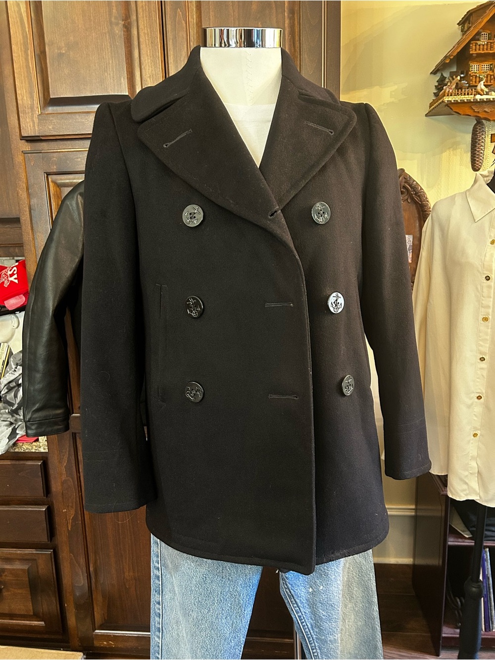 1950’s Korean War Sz 36 Classic Double-Breasted Navy Wool Peacoat - Kersey
